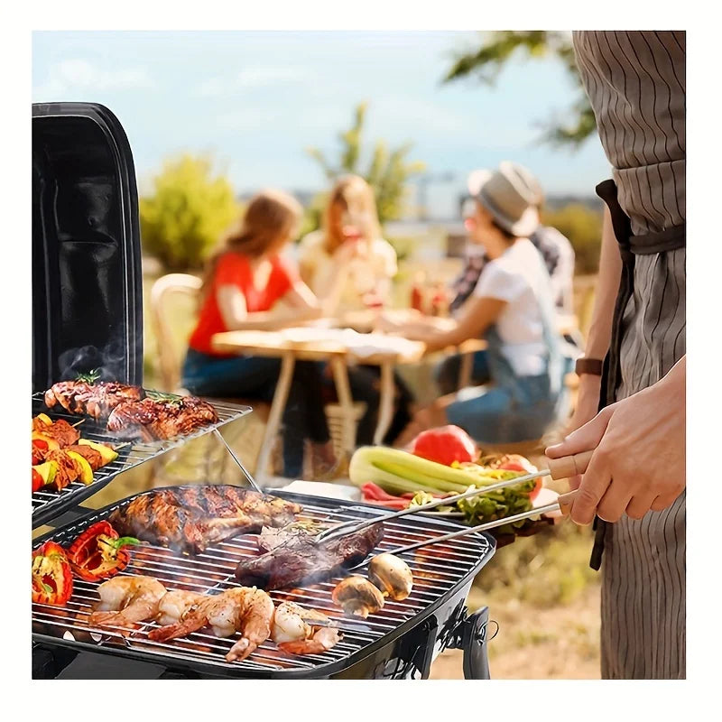 Portable Gas Grill with Lid 1 Burner Foldable Legs Small Propane Grill for Outdoor Cooking Camping BBQs Patios Gardens Qme