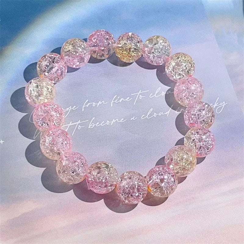 Chinese Imitation Bodhi Plate Playing Bracelet Girl Gradient Glass Bead Bracelet for Unisex Present DIY Jewelry Wholesale Qme pink yellow 10mm