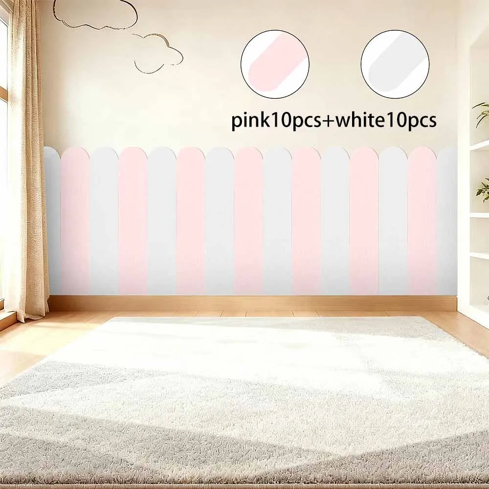 Modern Home Bedroom Decor Vinyl Stickers Macaron Two-tone Patchwork Qme 60cmX15cm-20pcs white and pink