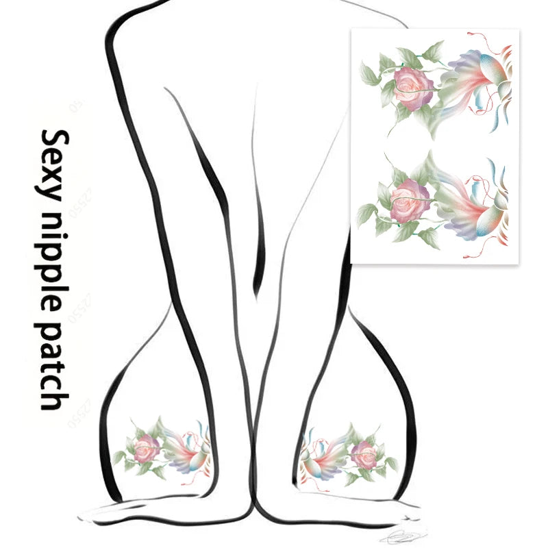 Sexy hip tattoo sticker with vibrant "Twin Bud Seduction" design. Realistic & waterproof, perfect for stylish body art or scar c Qme