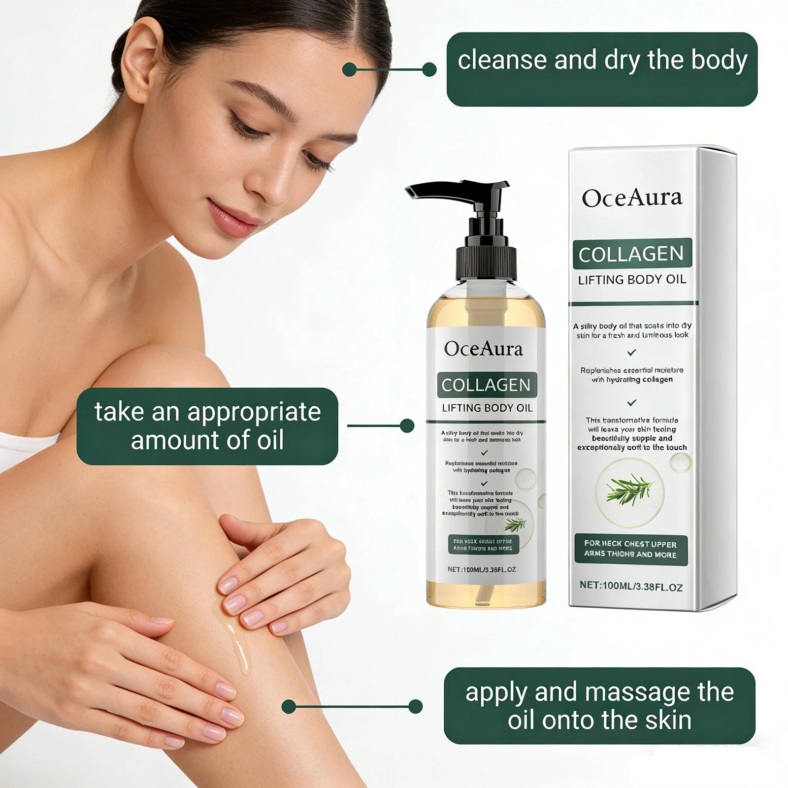 Collagen Body Oil Tighten Skin Lifting Increase Body Elasticity Massage Repair Moisturizing Non-greasy Essential Care Oil 100ml Qme