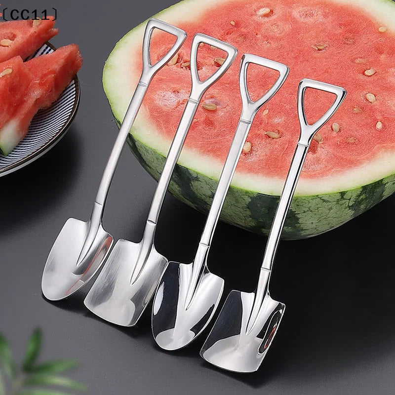 1 Shovel Spoons Stainless Steel Teaspoons Creative Coffee Spoon Ice Qme