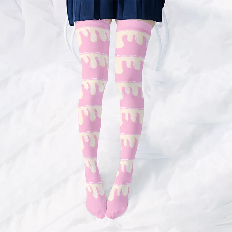 Sweet Cute Loli JK Stockings Fashion Girl 3d Printing Pink Purple Qme style9 One Size