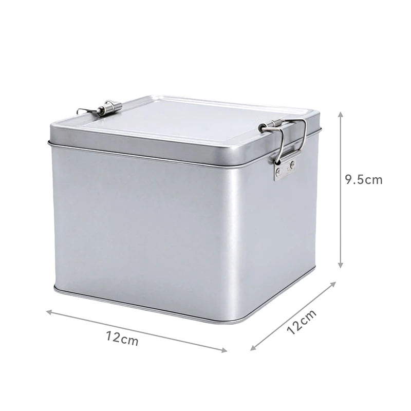 Rectangular Tinplate Cookie Tins Box Lid Dustproof Home Kitchen Qme Square Silver