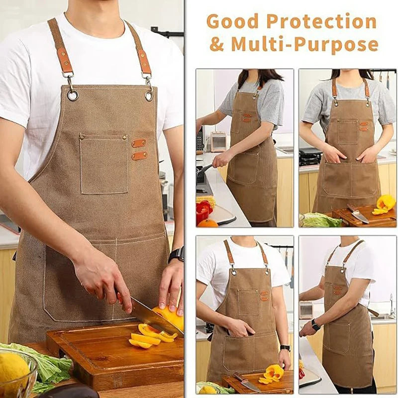 Household Canvas Apron Oil-proof Can Wipe Hands Kitchen Cooking Men Qme