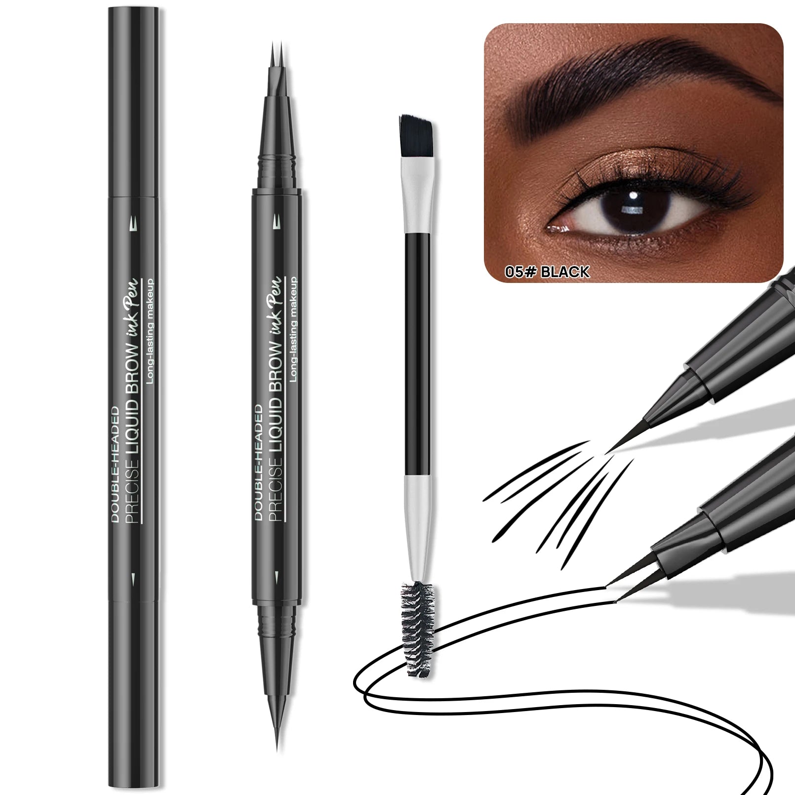 Two-Pronged Eyebrow Pencil Waterproof Sweatproof Non-smudging Multifunctional Natural Eyebrow Pencil Makeup Cosmetics Qme 9708-5