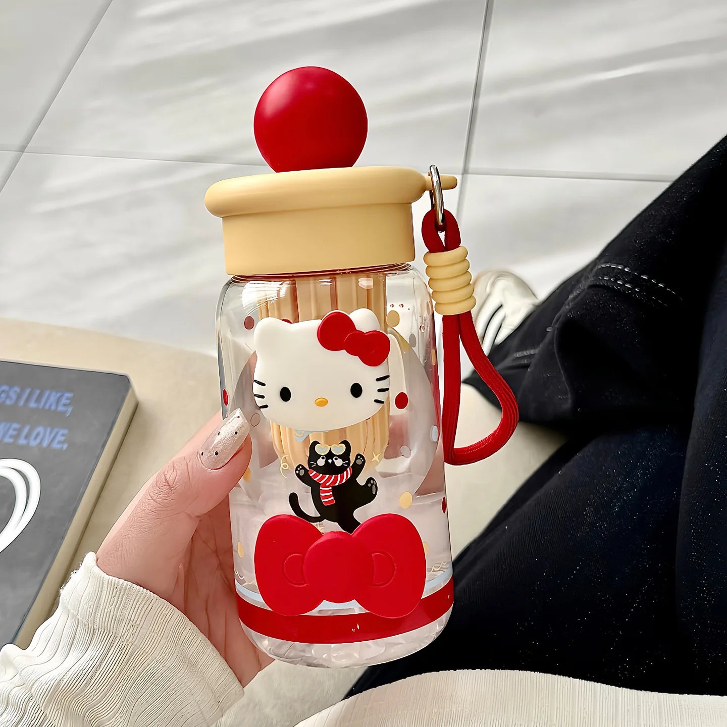 New Hello Kitty Plastic Straw Cup Stylish and Large-Capacity for Girls Portable Summer Tea-Water Separator Cup for Students Qme 1 500ml