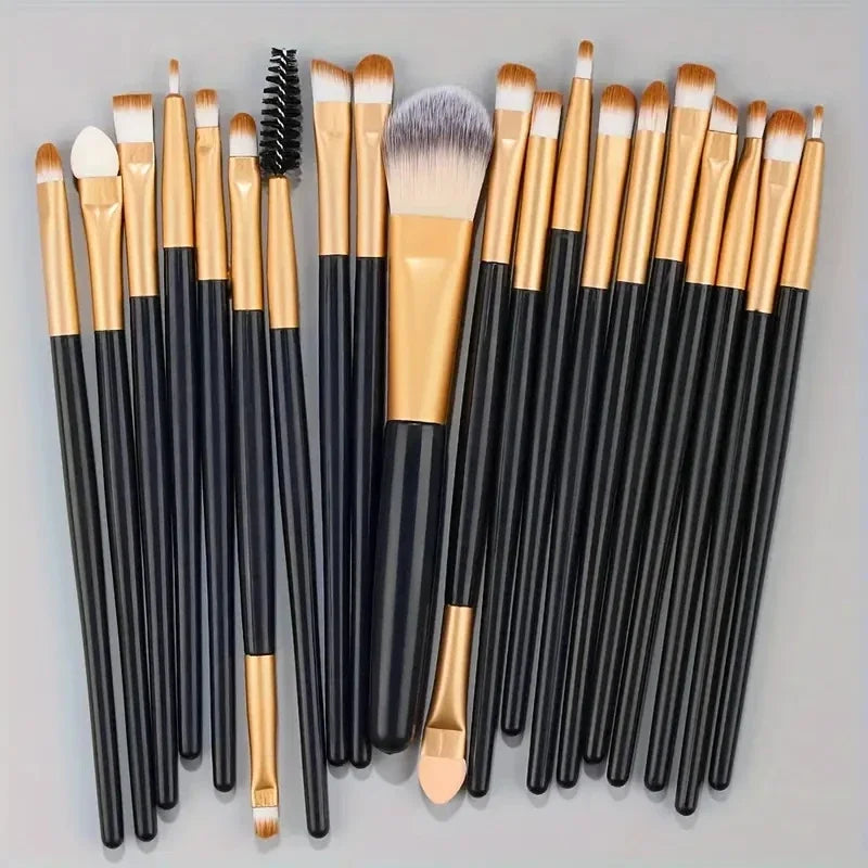 Makeup Brushes Set 20pcs Eyeshadow Eyeliner Brushes Foundation Concealers Powder Blush Blending Beauty Tool with Makeup Kit Qme black gold