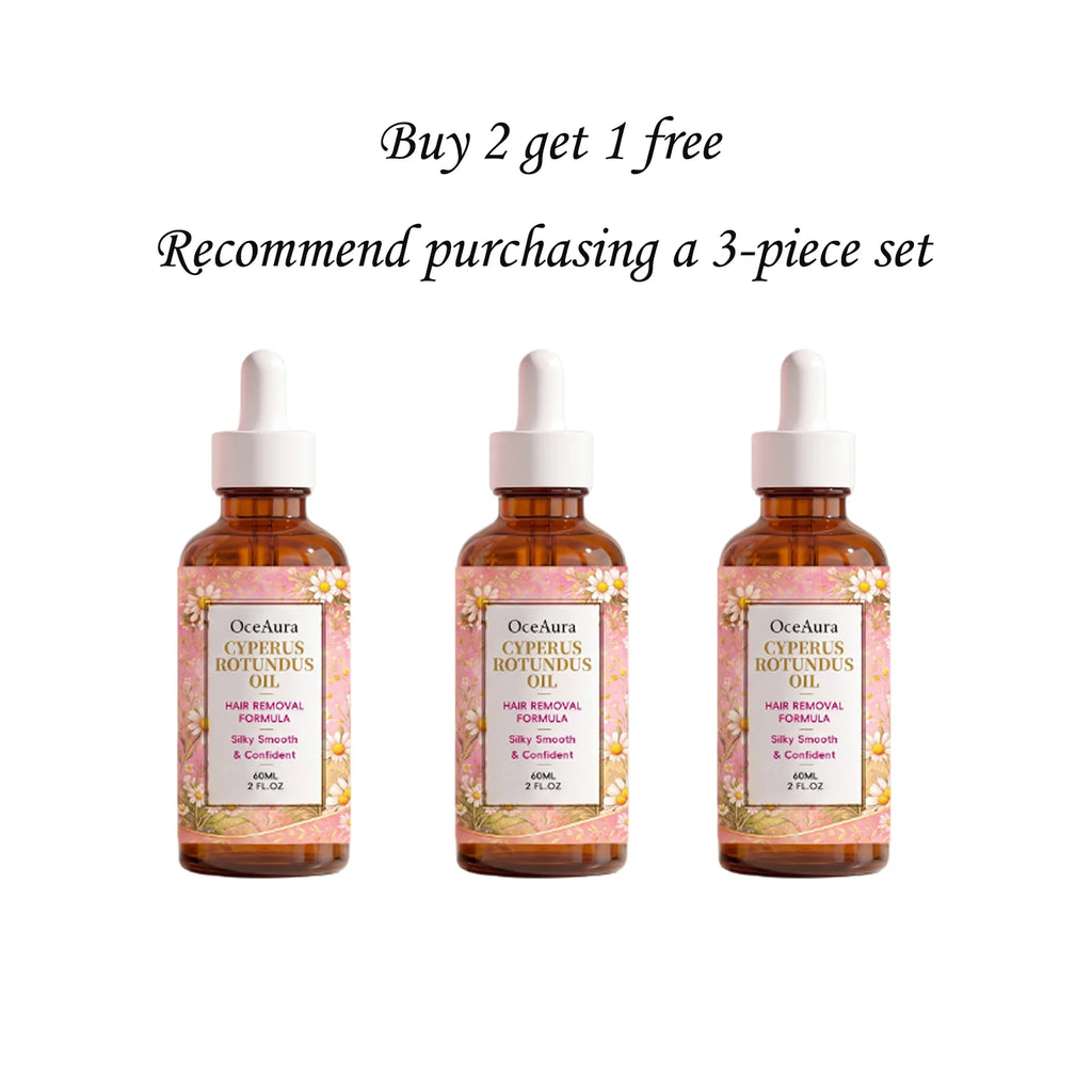 OceAura Cyperus Rotundus Hair Removal Oil Lightweight Non Greasy Gentle Soothing Moisturizing Silky Smooth Hair Reduction Oil Qme 60mLx3