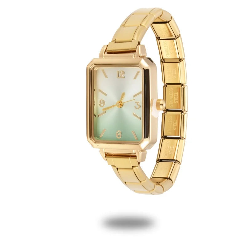 New High Quality Simple Square Watch Bracelet Fit 9mm DIY Italian Charm Stainless Steel Gradient Color Watch Bangle Jewelry Gift Qme Style 14
