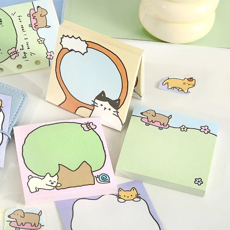 100 sheets Relaxation Series Cartoon Adhesive Cute Animals Notes Notepad Memo Pad Office School Supplies Stationery Stickers Qme