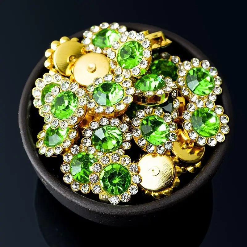 10/12mm Round Crystal Glass Sewing Stone Glue-on Claw Rhinestones Gold Base Button Sew On Rhinestones For Diy Clothes Crafts Qme G 12MM