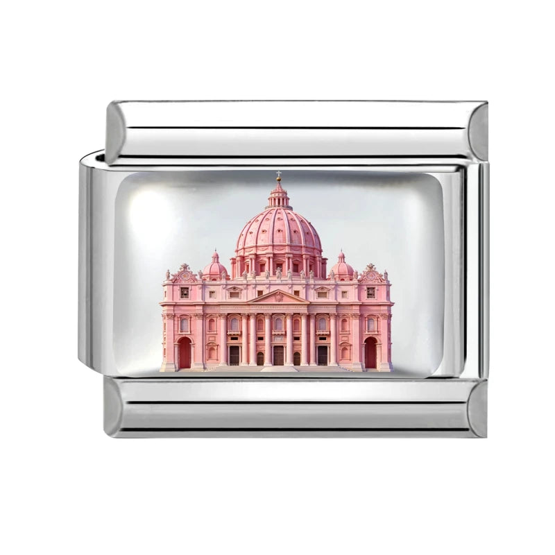 New2026 Hot Fashion Church Tower of Pisa Roman Colosseum Charm Italian Links Fit 9mm Bracelet Stainless Steel Making DIY Jewelry Qme Style 9