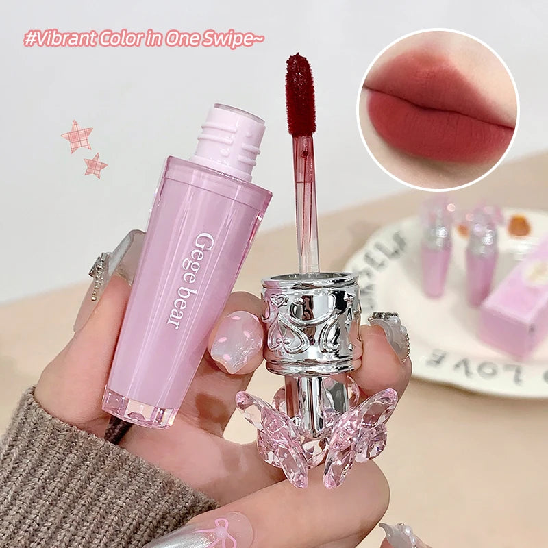 Transparent Crystal Flower Liquid Lipstick Cream Water Matte Grey Pink Lip Glaze Mud Waterproof Nude Almond Brown Tint Makeup Qme