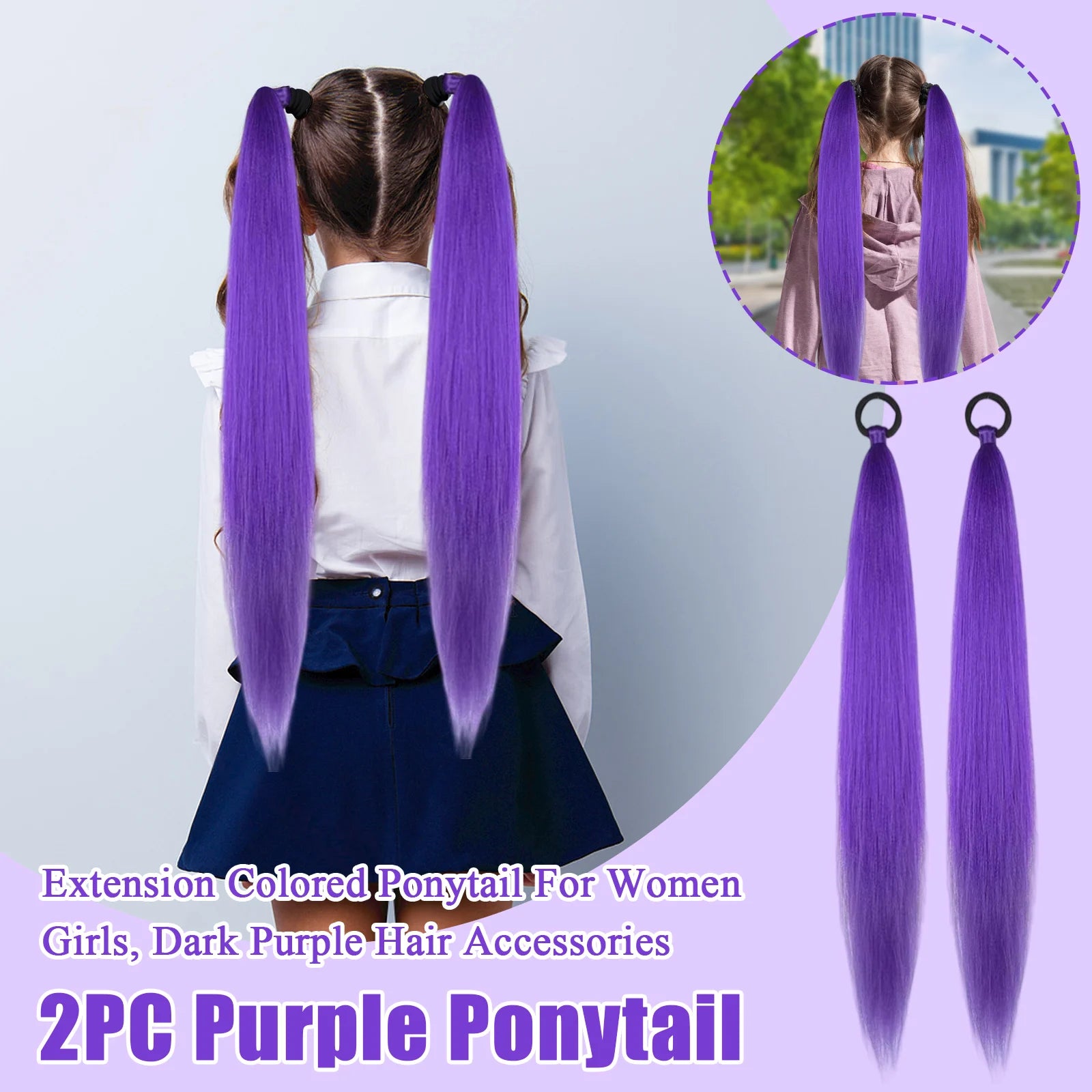 Synthetic Solid Color Long Braids Pony Tail with Elastic Band Long Party Christmas Halloween Role-playing Hair Accessories Qme