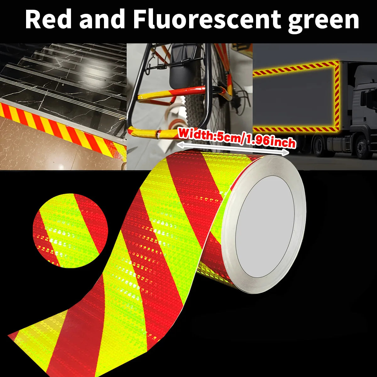 Reflective Safety Warning Tape Self-Adhesive Waterproof Diagonal Night Safety Anti-Collision Strip Trucks Trailers Bicycle Qme Red and green 9m 15cm