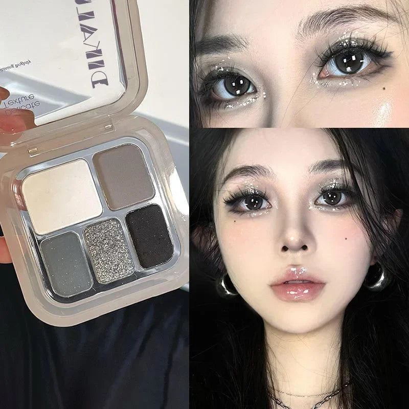 Five Color Eyeshadow Palette Gray White Smoky Makeup Matte Pearlescent Silkworm Brightening Fine Shimmer High Pigmented Plate Qme
