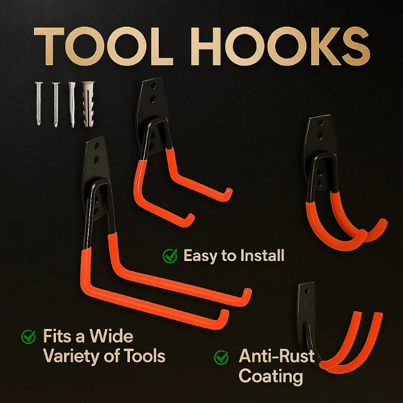Heavy Duty Garage Hooks,Heavy-Duty Garage Hooks - Wall-Mounted Storage for Power Tools, Bulk Items & Bikes,Garage Organiza Qme