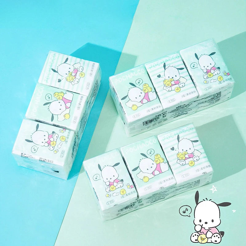 Hello Kitty Kuromi 9-Pack Printed Handkerchief Tissue Travel Tissue Cute Student-Style Small Packet Napkins Facial Tissue Qme