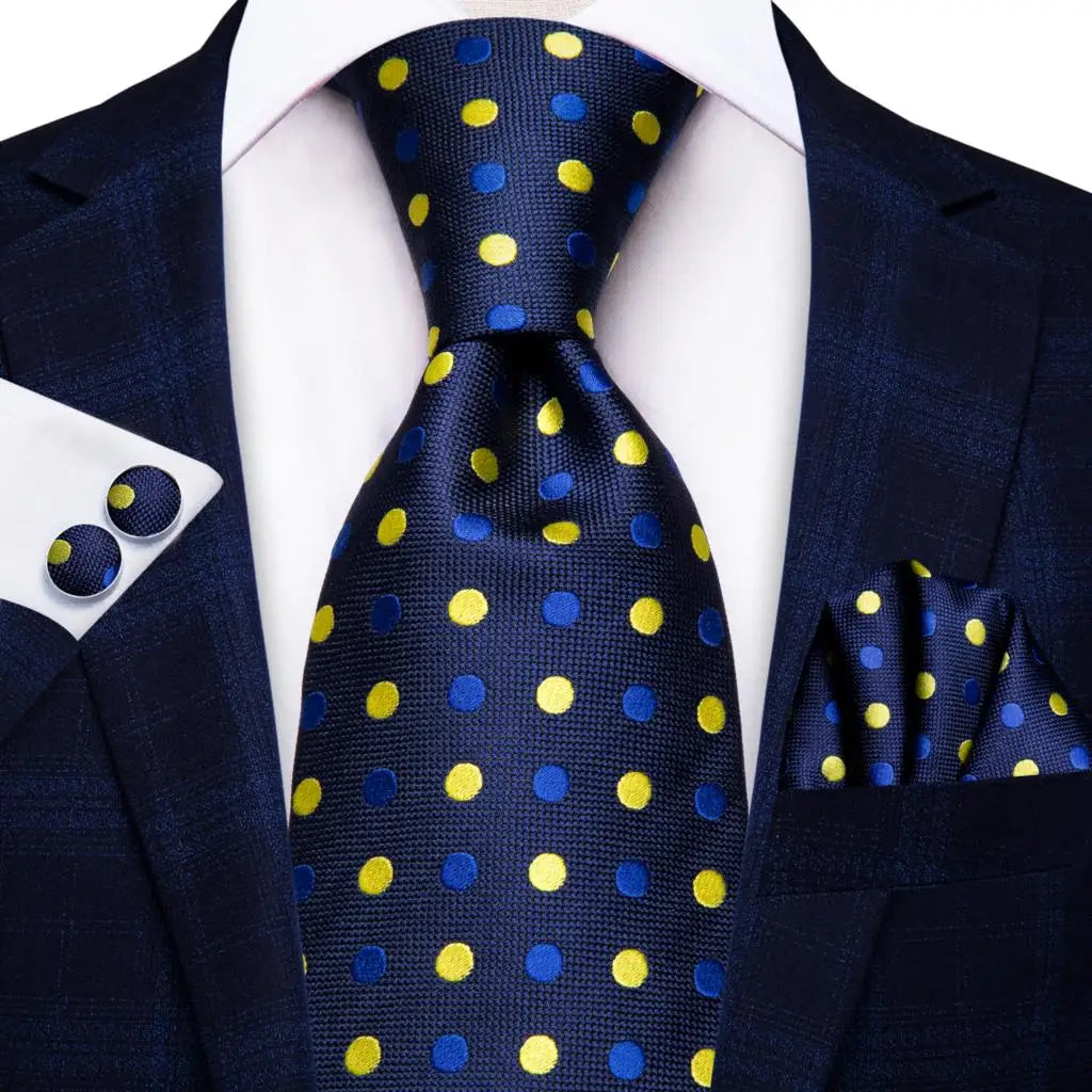 Hi-tie Navy Blue Floral Striped Silk Elegant Tie Men Groom Wedding