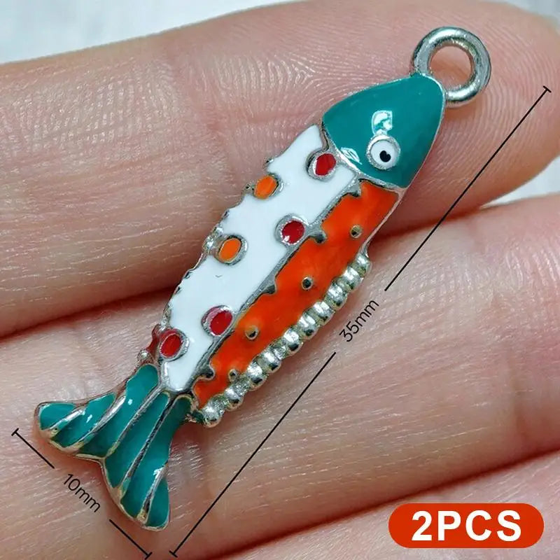2Pcs Colorful Enamel Fish Charms Cute Design Perfect For DIY Jewelry Making Necklace Bracelet Earring Crafts Qme A1