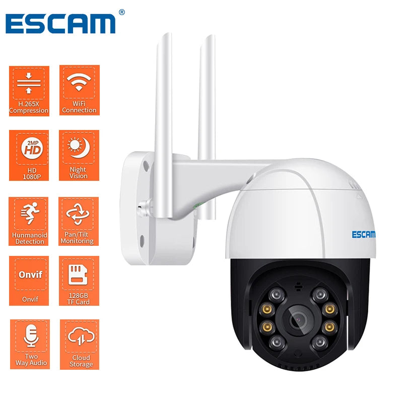 ESCAM QF218 1080P Pan/Tilt AI Humanoid detection Cloud Storage Waterproof WiFi IP Camera with Two Way Audio Surveillance Cameras Qme