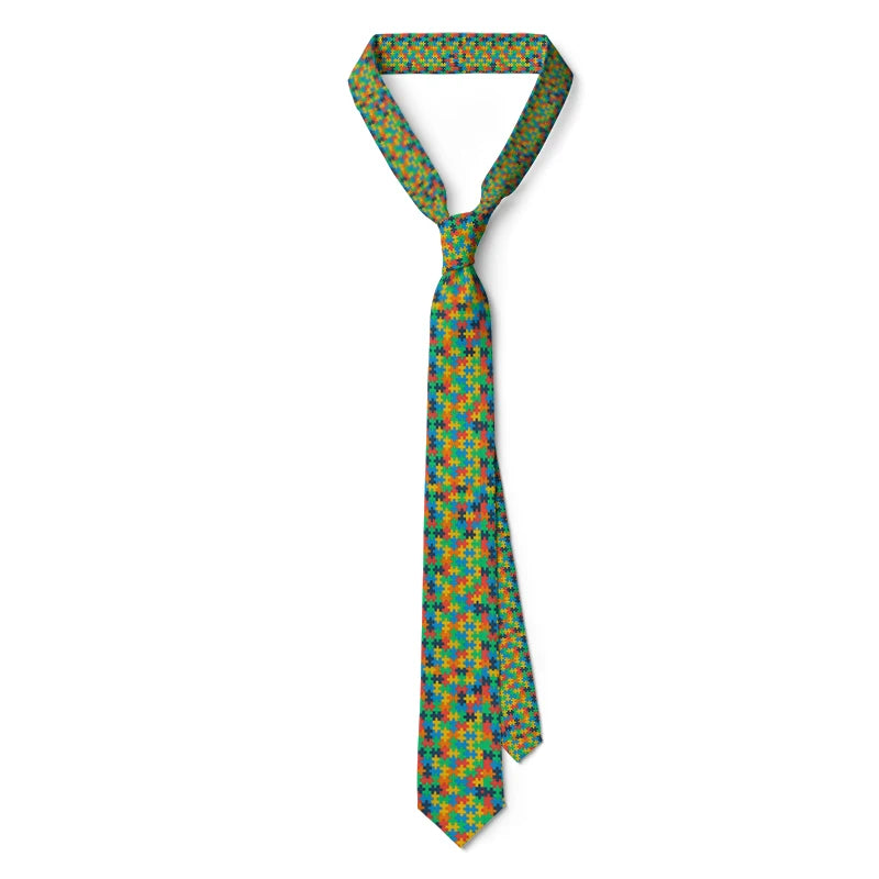 Puzzle Wide Polyester Shirt Suit Tie Men's Fashion Business Unisex Qme