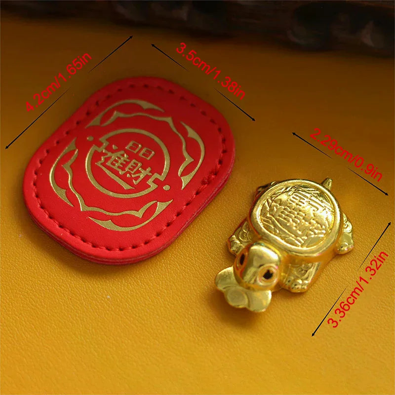 Fengshui Lucky Turtle Wallet Charm Money-biting Turtle Ornaments Decor With "Daily Wealth" For Longevity Financial Protection Qme