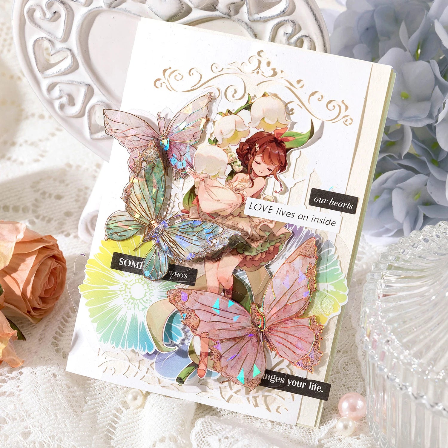 20Pcs PET Butterfly Stickers Transparent Decorative Decals DIY Scrapbooking Collage Photo Album Waterproof Decor Stickers Qme