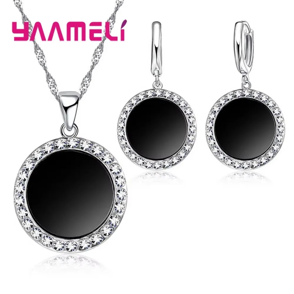 925 Sterling Silver Color Mysterious Style Jewelry Set for Women Dark Black Earrings Necklace Combo for Birthday Party Wedding Qme black