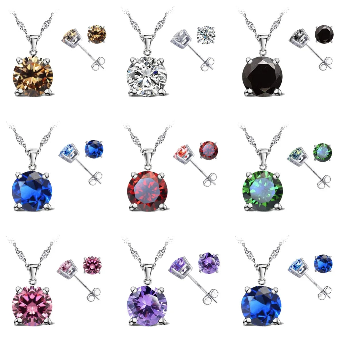 Good Quality 925 Sterling Silver Color Jewelry Sets for Woman Classic Claw Setting Cubic Zirconia Stud Earring Pendant Necklace Qme