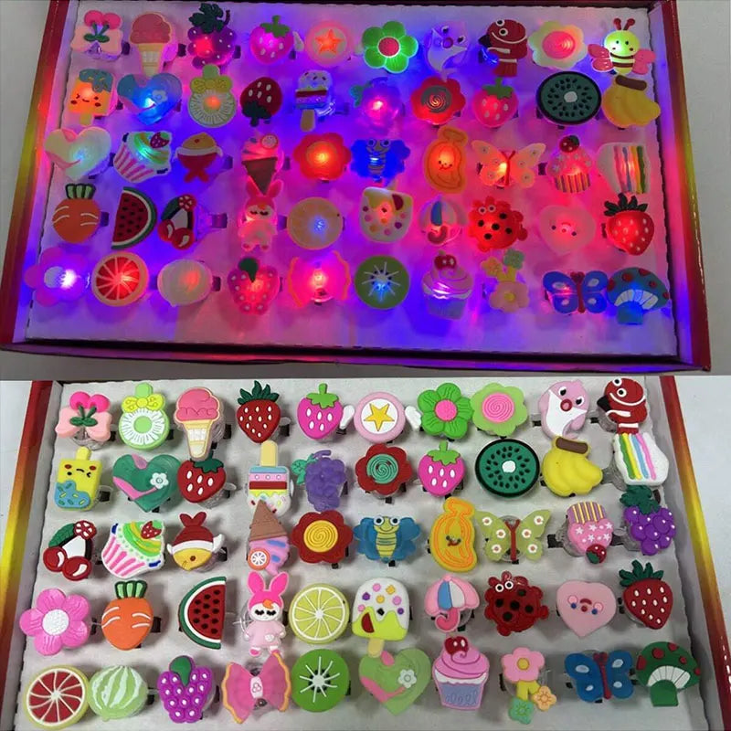 20/50pcs Cartoon LED Luminous Finger Rings Animal Flower Light Up Finger Ring Toys Glowing Rings Glow in The Dark Party Supplies Qme