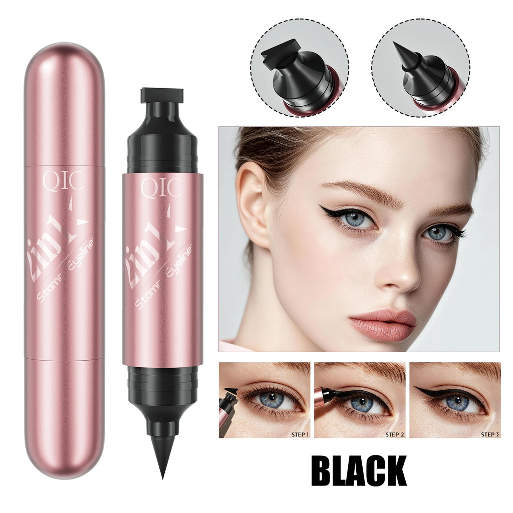 2 In 1 Double Head Stamp Eyeliner Waterproof Sweatproof Smudgeproof Quick Dry Black Liquid Eyeliner Natural Eye Makeup Qme Q633