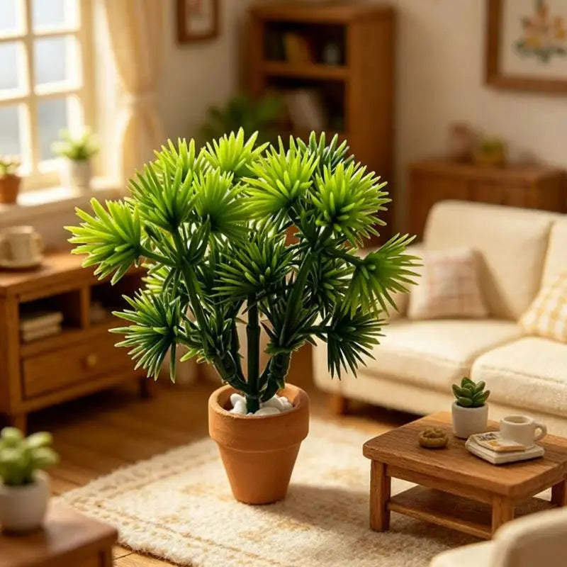 Miniature Pine Needle Potted Plant Ornament Dollhouse Greenery Qme