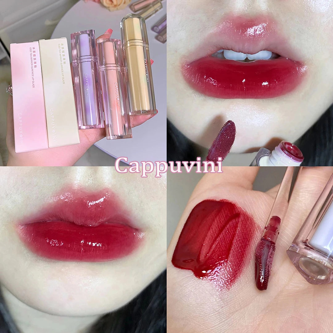 Iced Tea Mirror Lip Glaze Watery Lip Gloss Waterproof Lasting Transparent Jelly Liquid Lipstick Womon Beauty Makeup Lip Cosmetic Qme 09 Cappuvini