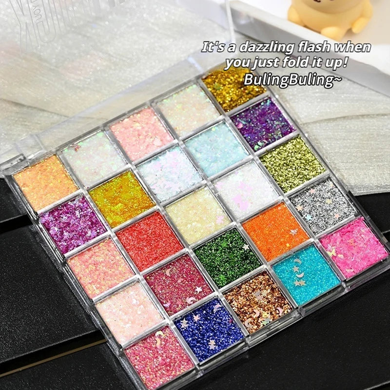 16 25 Eye Shadow Palette Vibrant Flash Gloss Multi-color Sequins Qme