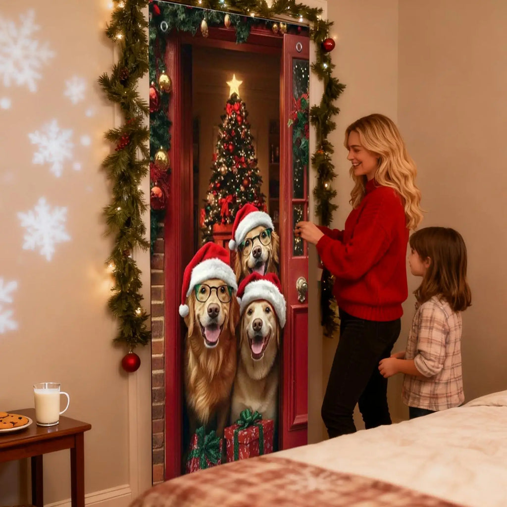 NEW Christmas Front Door Decoration Cover 2D Winter Holiday Party Background Christmas Door Wrap For Indoor Outdoor Home Kitchen Qme