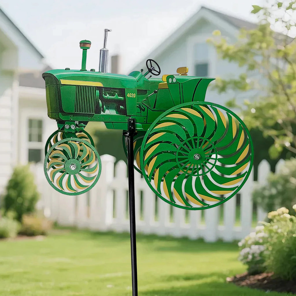 Green Tractor Windmill Stake Decorative Windmill Outdoor Tractor Wind Spinner for Patio Yard Garden Gift for Friends Family Qme