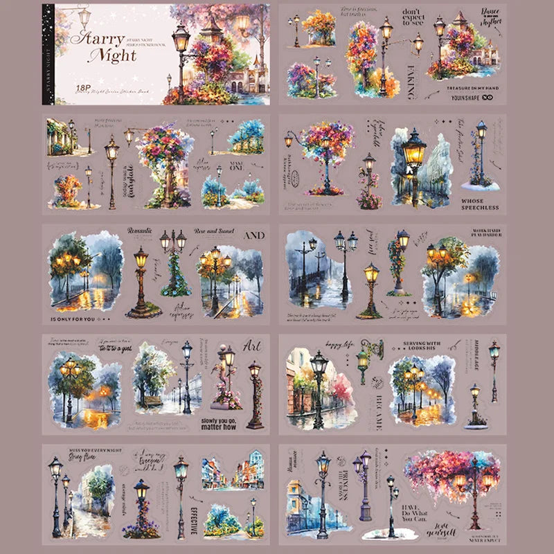 Galaxy Night Die-Cut Sticker Book 18 Sheets/Bag Scrapbook DIY Stationery Journaling Supplies Phone Case Notebook Decoration Qme 2