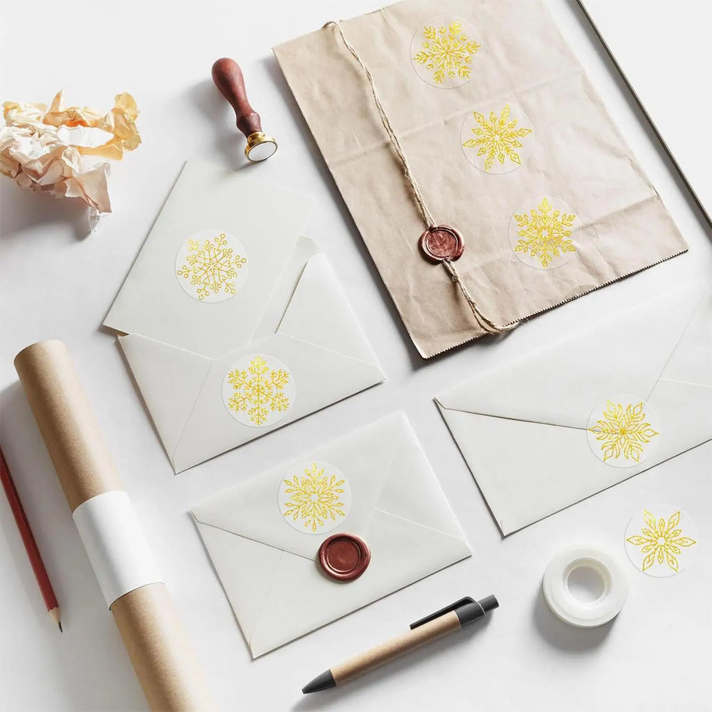 Christmas Snowflake Stickers 500 Round Self-adhesive Transparent Qme