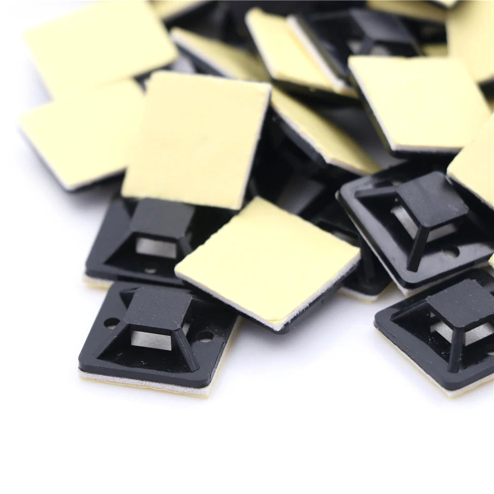 100 Pcs Self Adhesive Cable Tie Mount Base Holder 20 x 20 x 6mm Qme 100pcs
