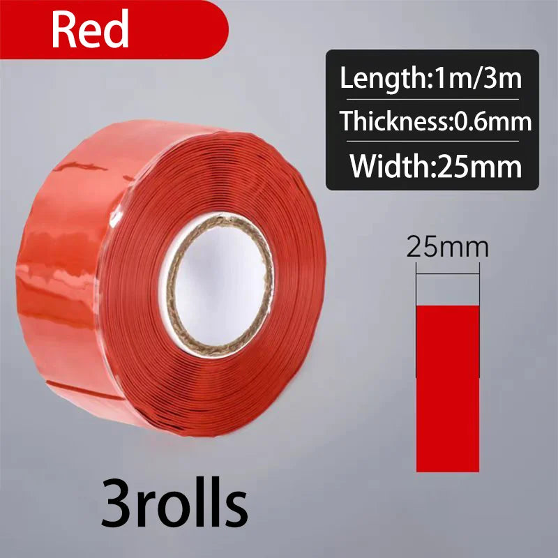 Silicone Self-Adhesive Waterproof Tape Insulation Flame Retardant Silicone High Temperature Resistant Water Pipe, Wire Qme Red-3PCS 3M 25mm