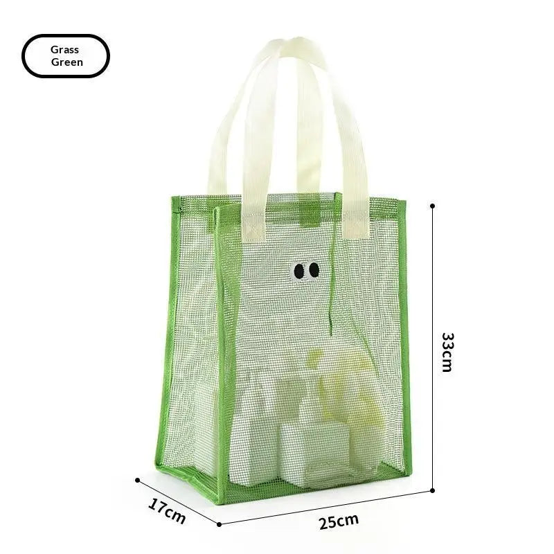 Reusable Mesh Fabric Summer Eye Printing Dacron Casual Handbag Shopping Shoulder Bag Qme Green