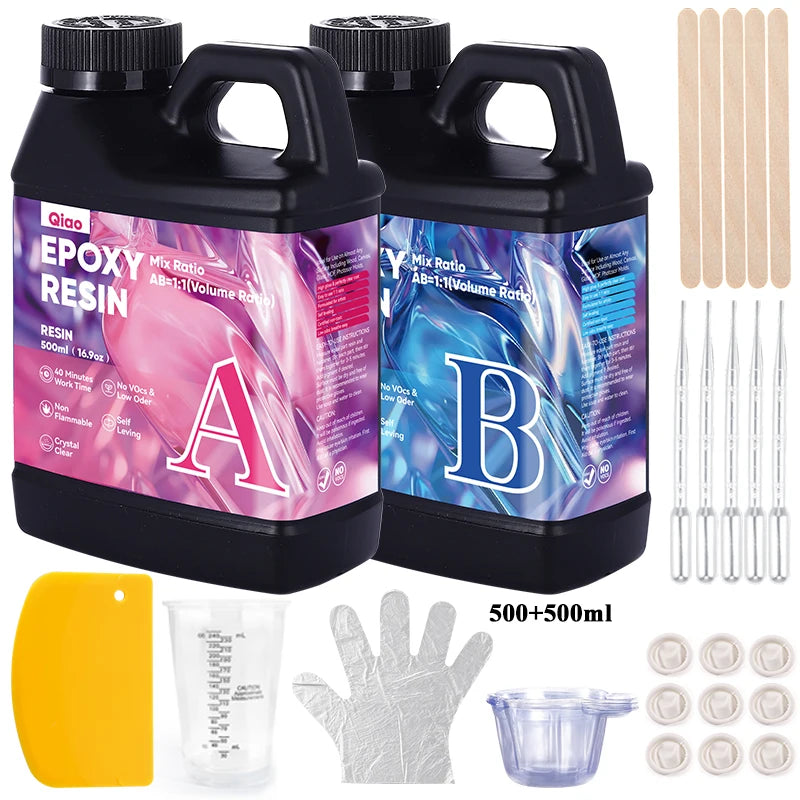 Clear Casting Epoxy Resin Kit – 1:1 Mix, Quick Cure Epoxy Resin Ideal for Jewelry, Resin Art DIY, River Tables & Home Decor DIY Qme 500ml 500ml kit
