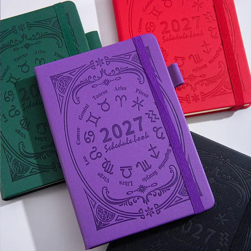 2027 Zodiac Embossed Daily Planner Notebook Elastic Strap Pen Loop Qme