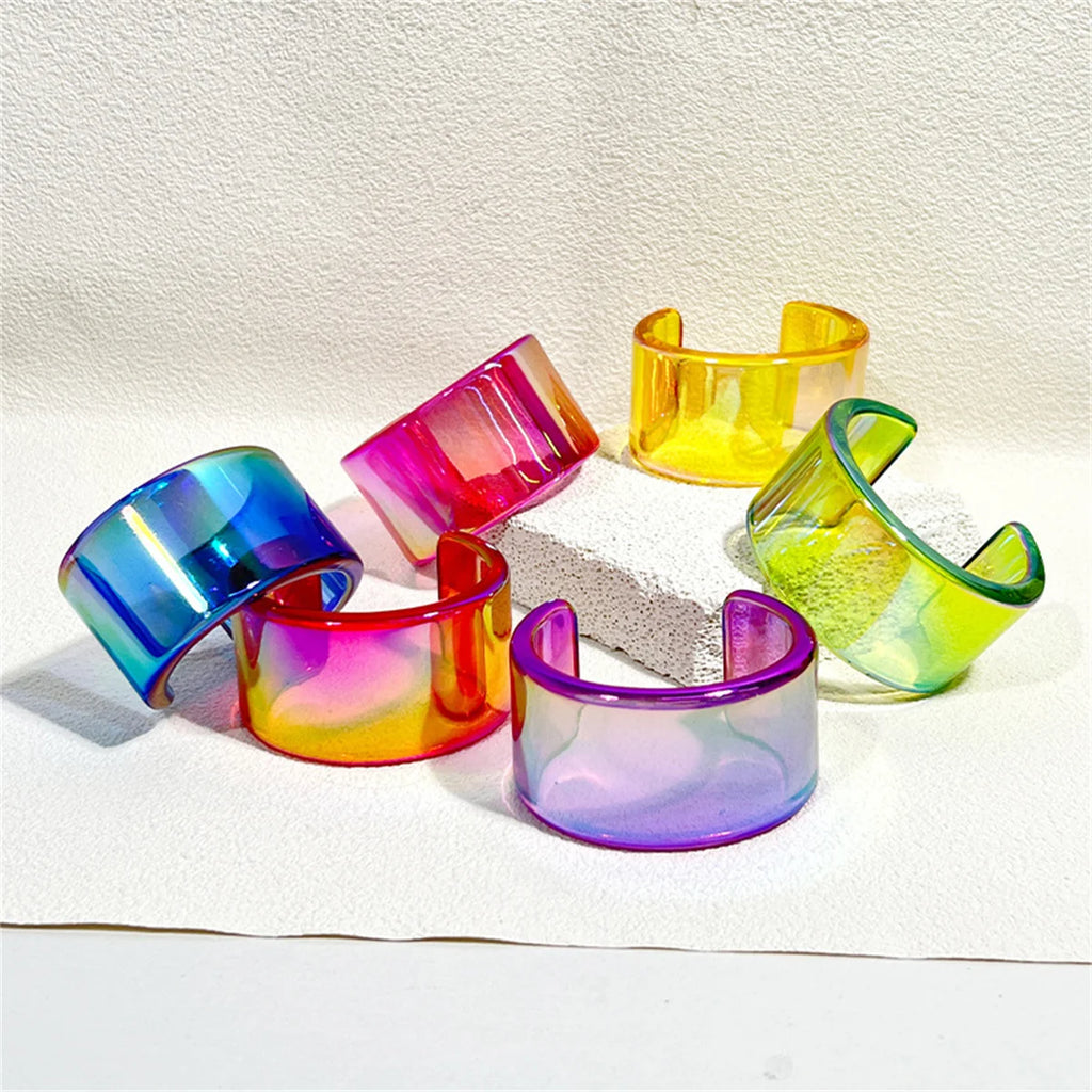 Cool Ins Transparent Acrylic Resin Open Bangle Bracelet for Women Geometric Korean Retro Wide Bracelet Girls Hand Jewelry Bangle Qme