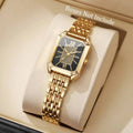 Light Luxury Steel Band Women's Watch, Needle for Female Students, Fashionable and Simple Square Quartz Wristwatch Qme Gold Black No Box