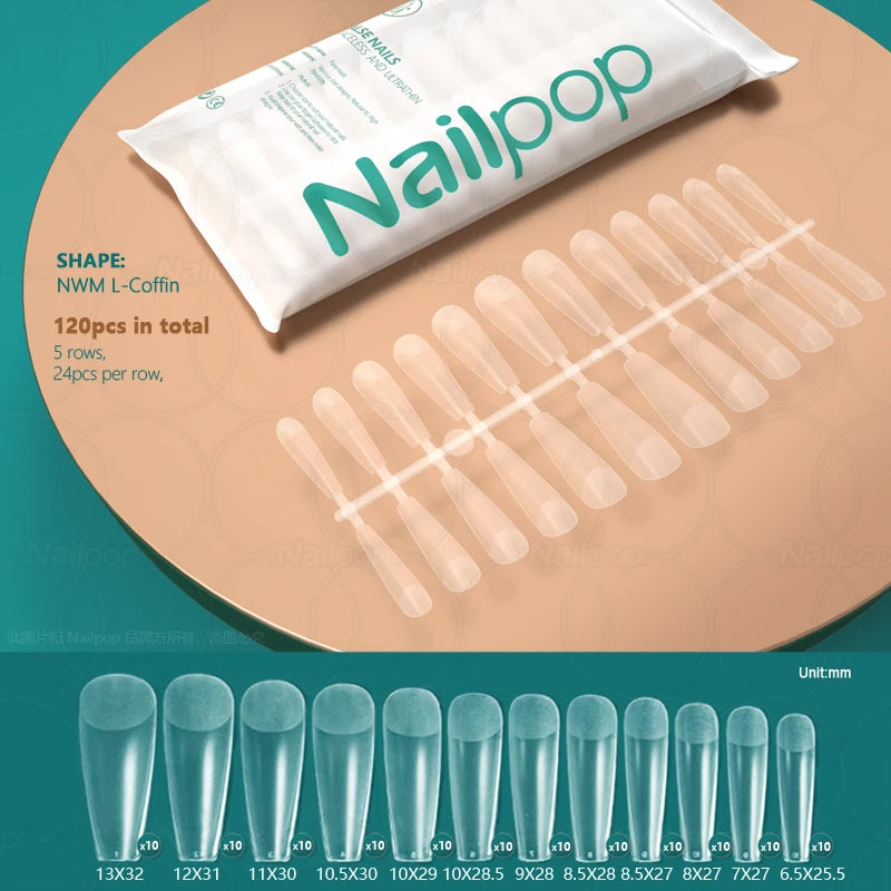 NAILPOP False Nails Acrylic Press Coffin Artificial Clear Fake Nail Qme Matte L-Coffin 120