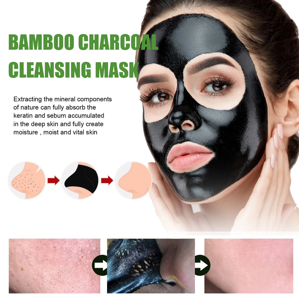 Bamboo Charcoal Facial Blackhead Remover Mask Deep Cleansing Shrink Pore Nose Black Dots Peel off Remove Stickers Skin Care Qme