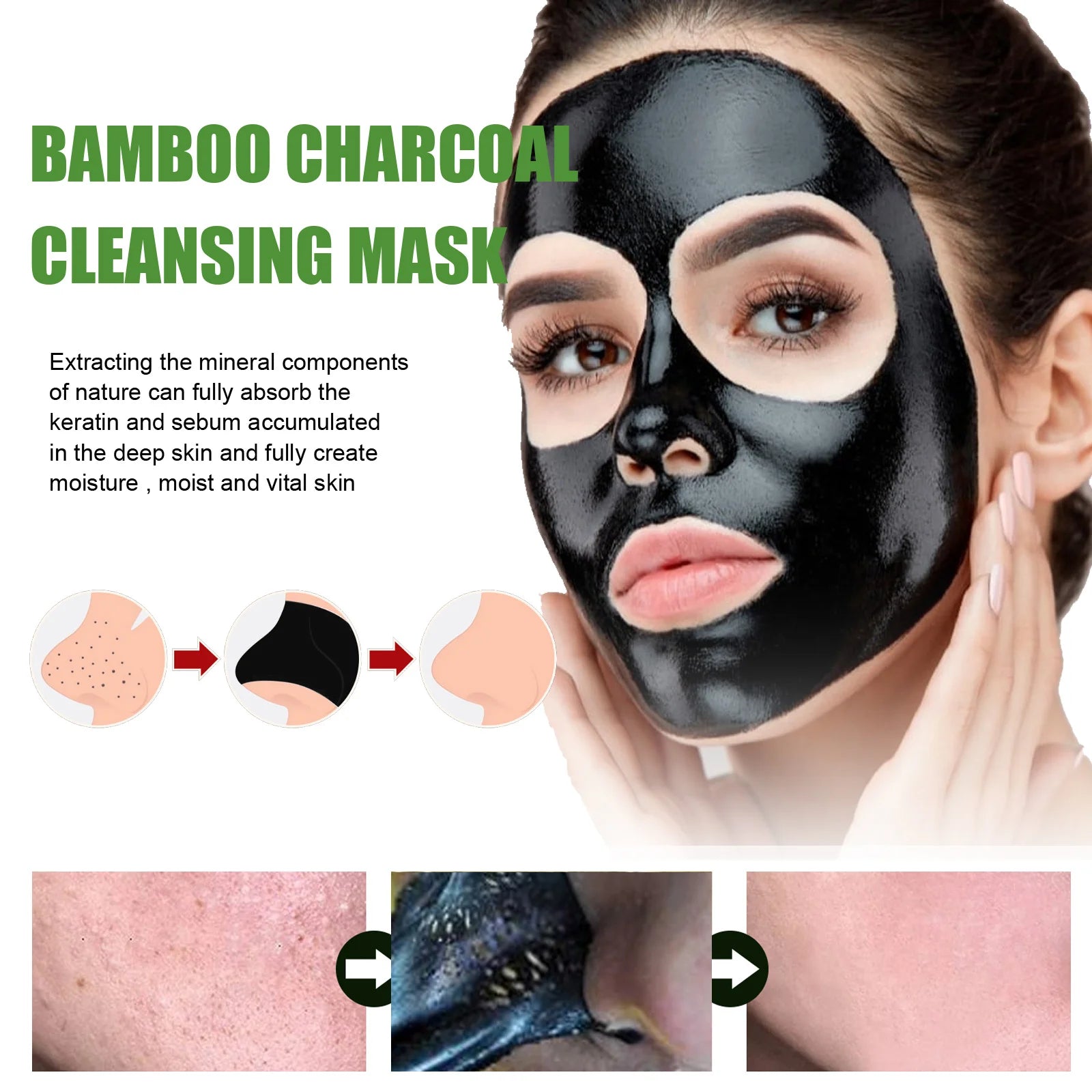 Bamboo Charcoal Facial Blackhead Remover Mask Deep Cleansing Shrink Pore Nose Black Dots Peel off Remove Stickers Skin Care Qme